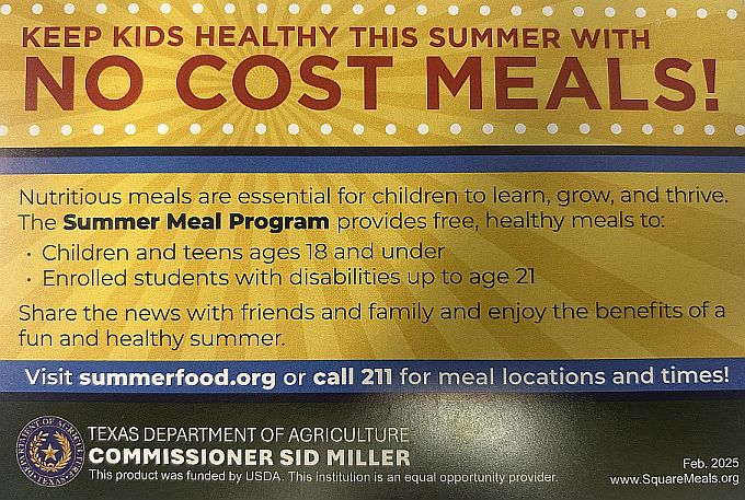 Information about the free summer meal program for students
